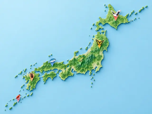 全国の生き物発見地点を示す日本地図